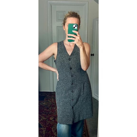 Vintage 90's Long Tweed Rayon Blend Black and White Vest Dress Size Medium - Picture 1 of 7